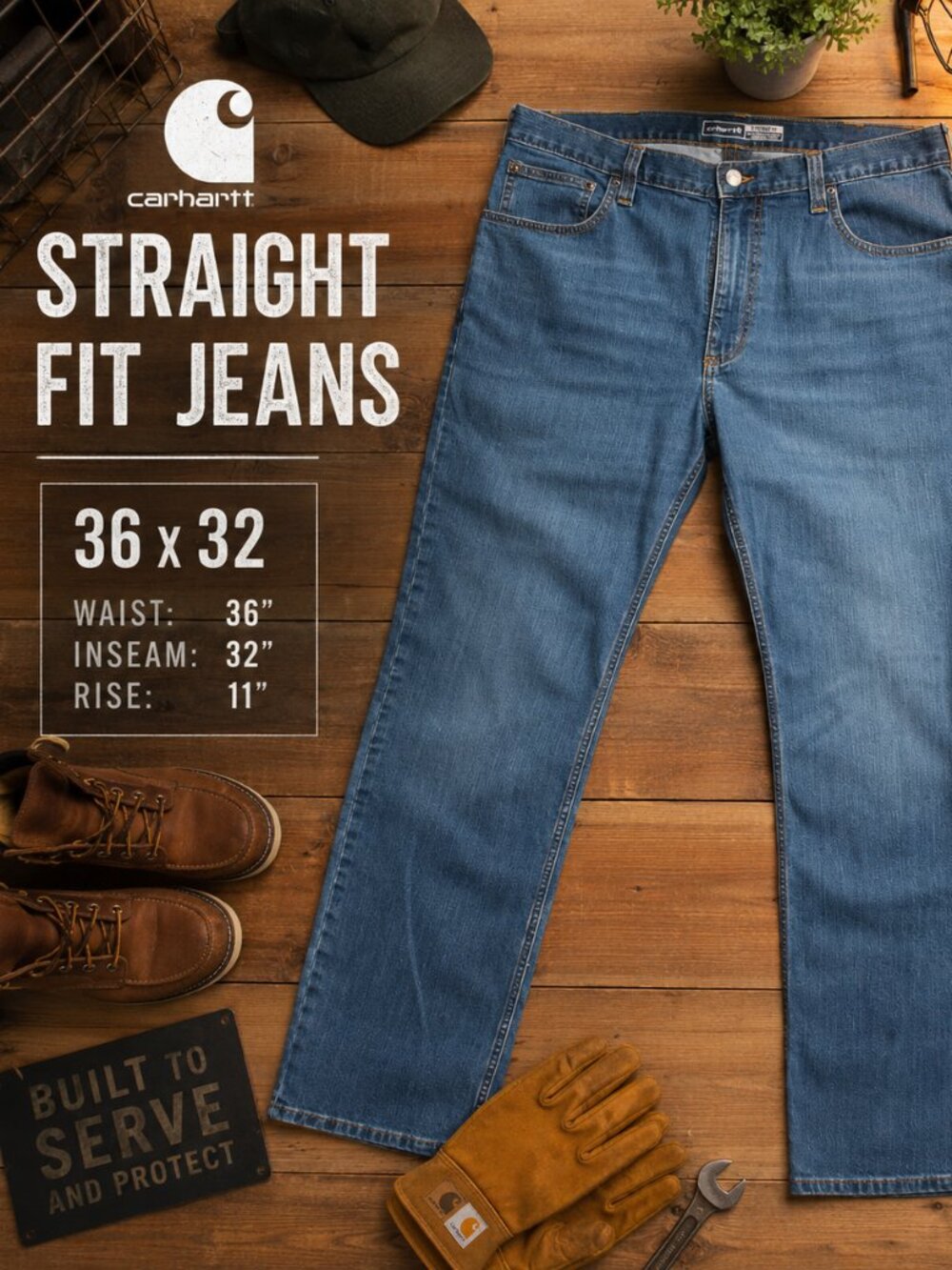 Carhartt Straight Fit Jeans Mens 36x32 Blue Medium Wash Denim Workwear